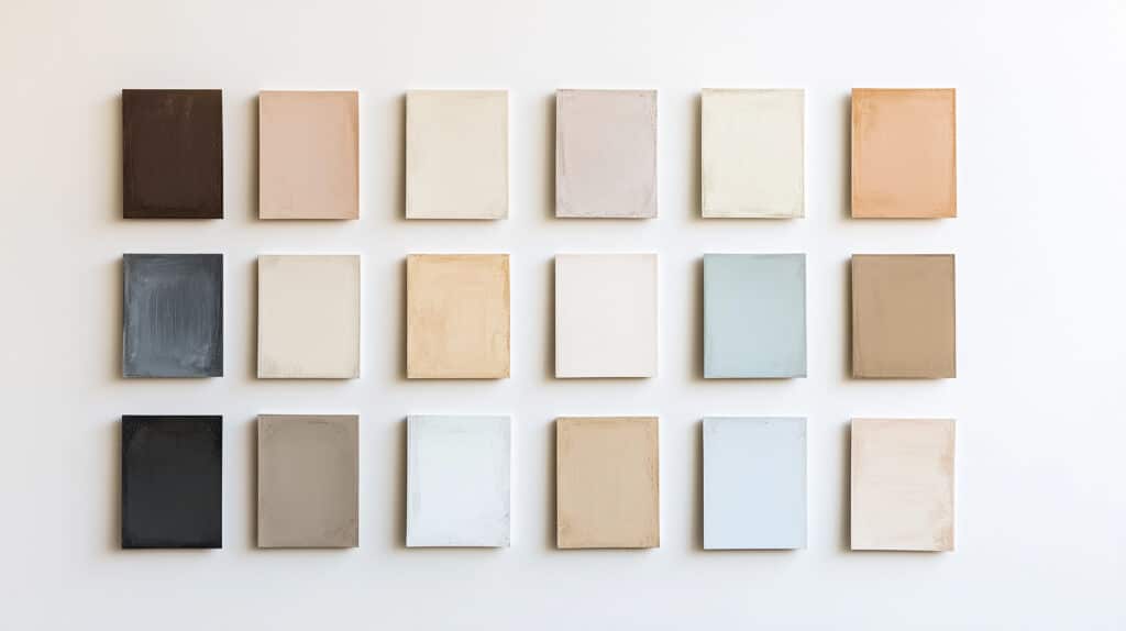 Selection of neutral paint swatches arranged in a grid 