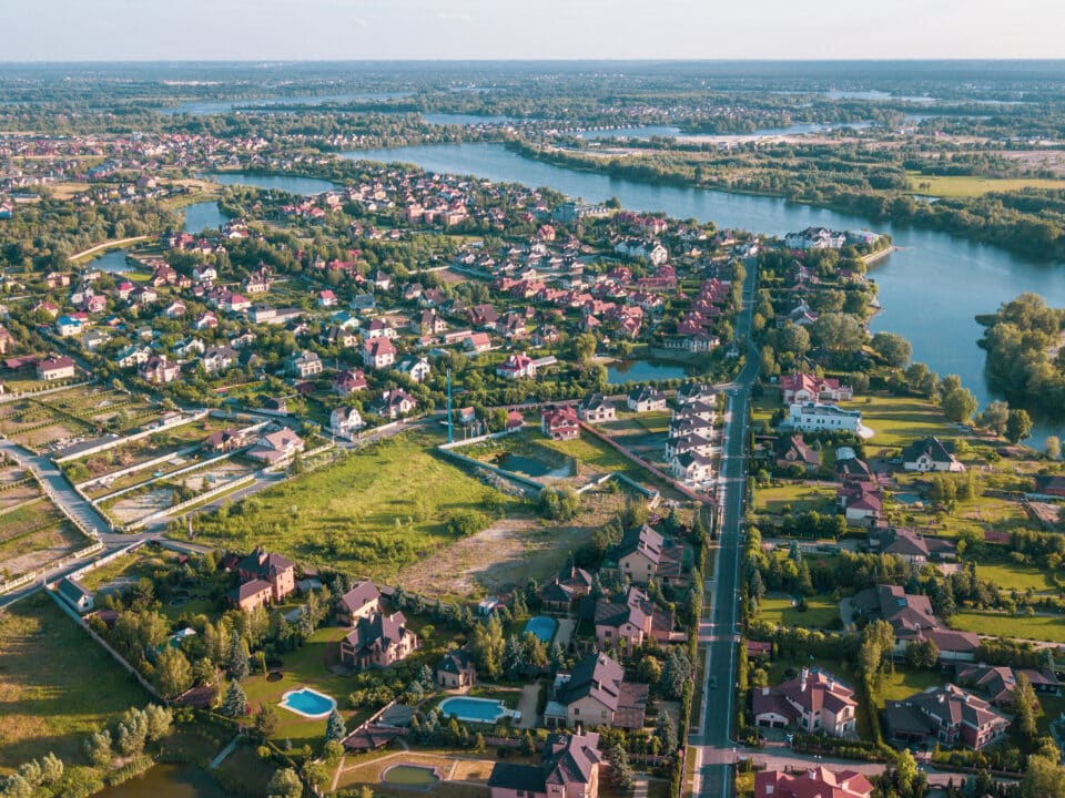 aerial image of a residential neighborhood