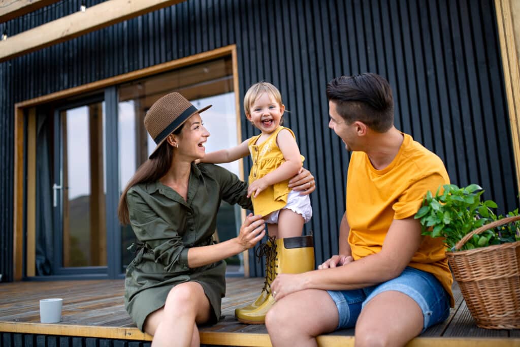 Young family in custom barndominium 